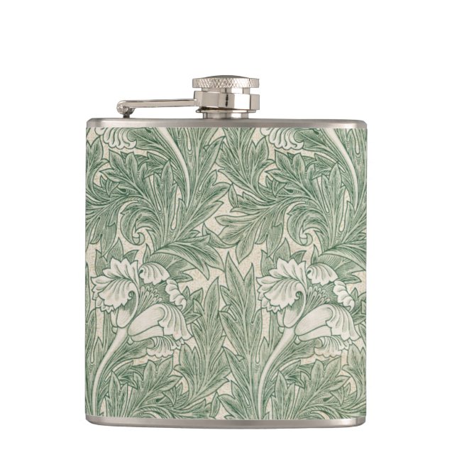 William Morris tulip wallpaper textile green Hip Flask (Front)