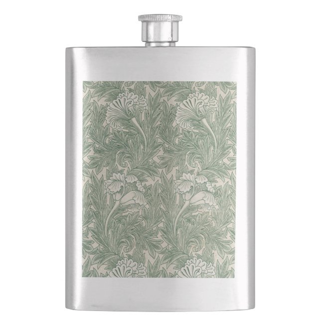 William Morris tulip wallpaper textile green Hip Flask (Front)