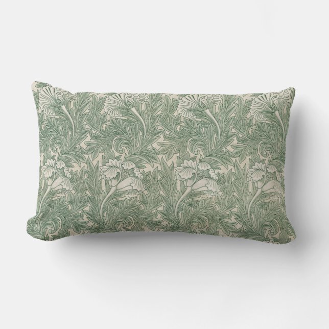 William Morris tulip wallpaper textile green Lumbar Cushion (Front)