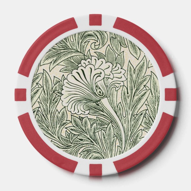 William Morris tulip wallpaper textile green Poker Chips (Front)