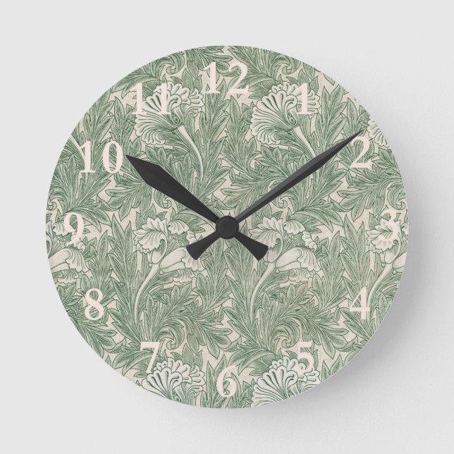 William Morris tulip wallpaper textile green Round Clock (Front)