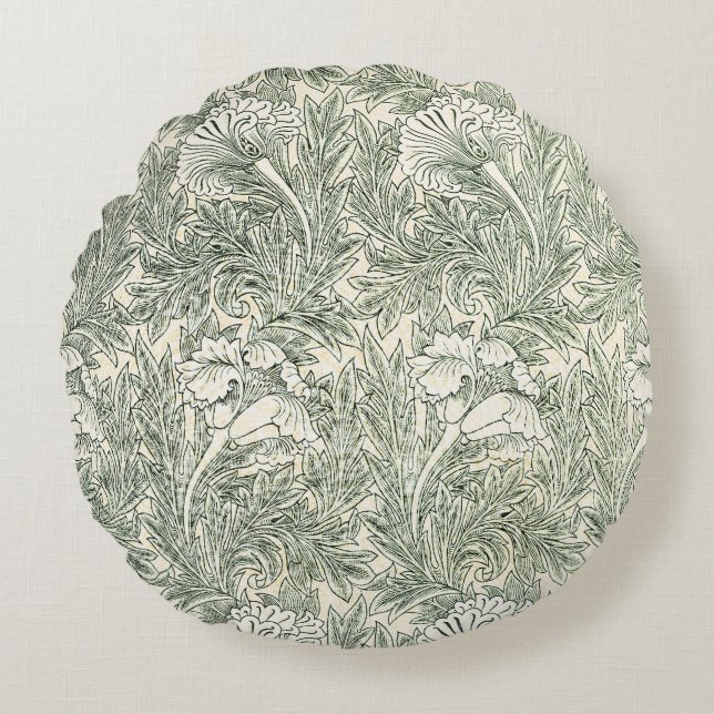 William Morris tulip wallpaper textile green Round Cushion (Front)