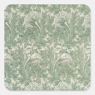 William Morris tulip wallpaper textile green Square Sticker