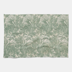 William Morris tulip wallpaper textile green Tea Towel