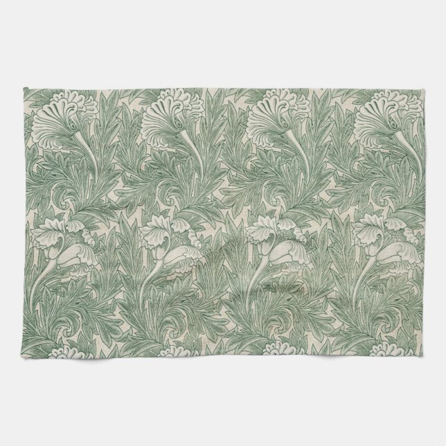 William Morris tulip wallpaper textile green Tea Towel (Horizontal)