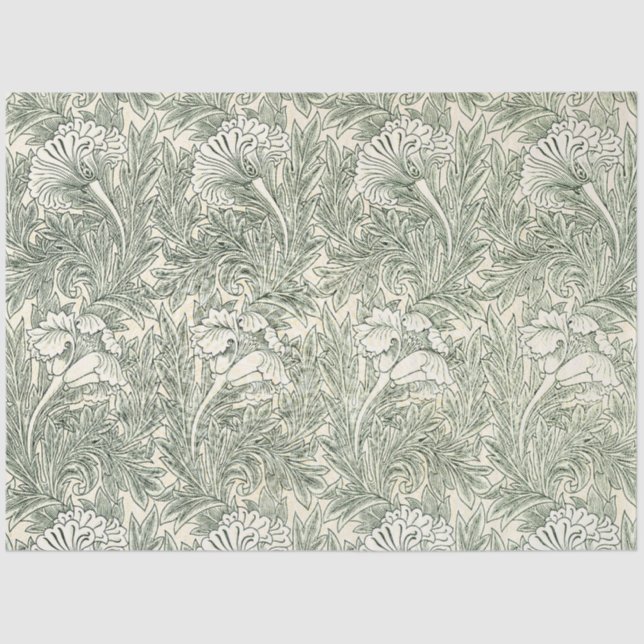William Morris tulip wallpaper textile green Tissue Paper (Front)