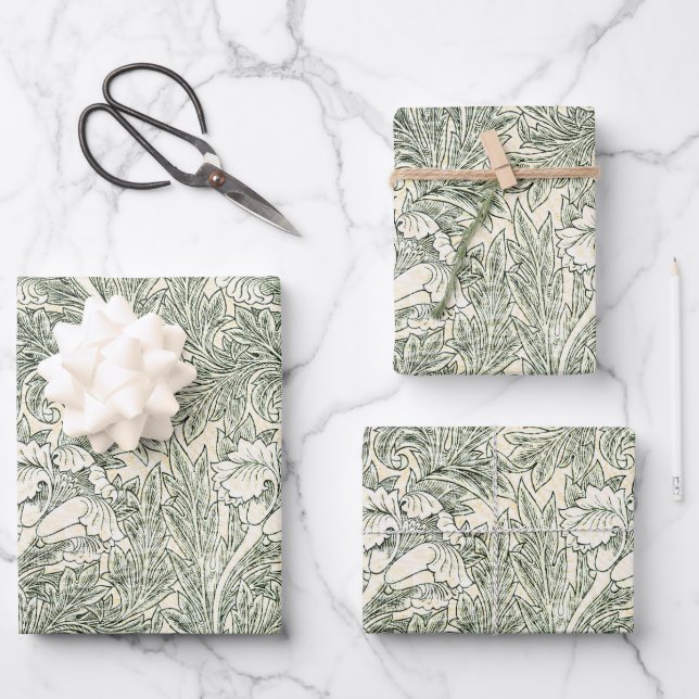 William Morris tulip wallpaper textile green Wrapping Paper Sheet (Front)