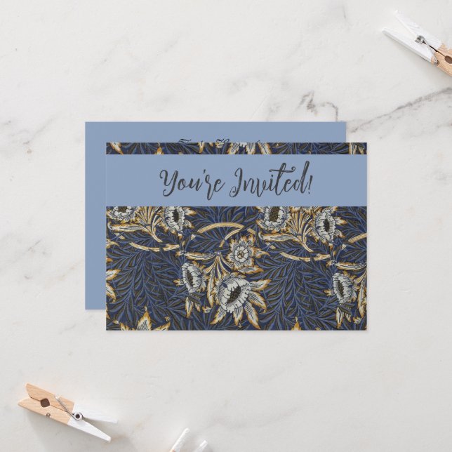 William Morris Tulip Willow Blue Pattern Invitation (Front/Back In Situ)