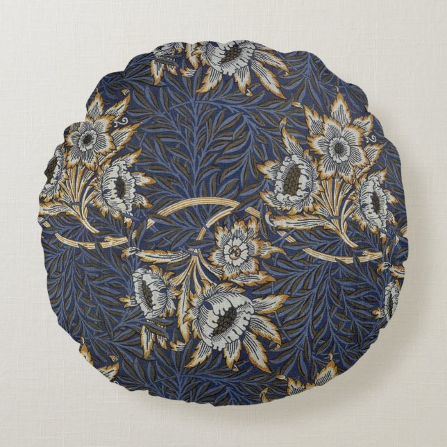 William Morris Tulip Willow Blue Pattern Round Cushion (Front)