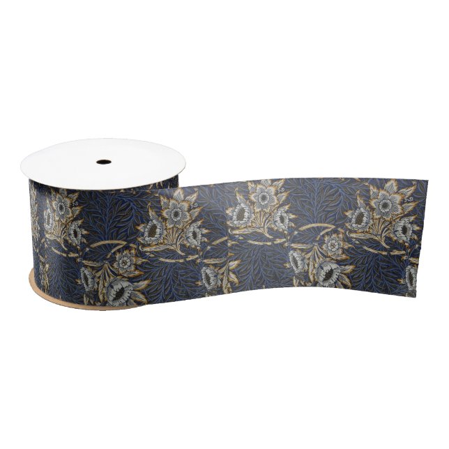William Morris Tulip Willow Blue Pattern Satin Ribbon (Spool)