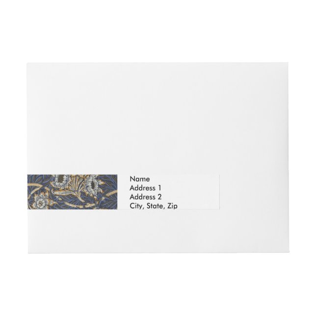 William Morris Tulip Willow Blue Pattern Wraparound Address Label (Front)