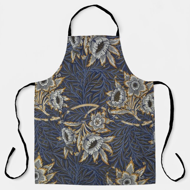 William Morris Tulip Willow Pattern Blue Floral Apron (Front)