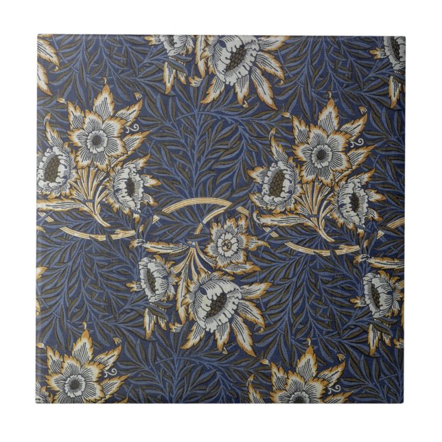 William Morris Tulip Willow Pattern Blue Floral Ceramic Tile (Front)