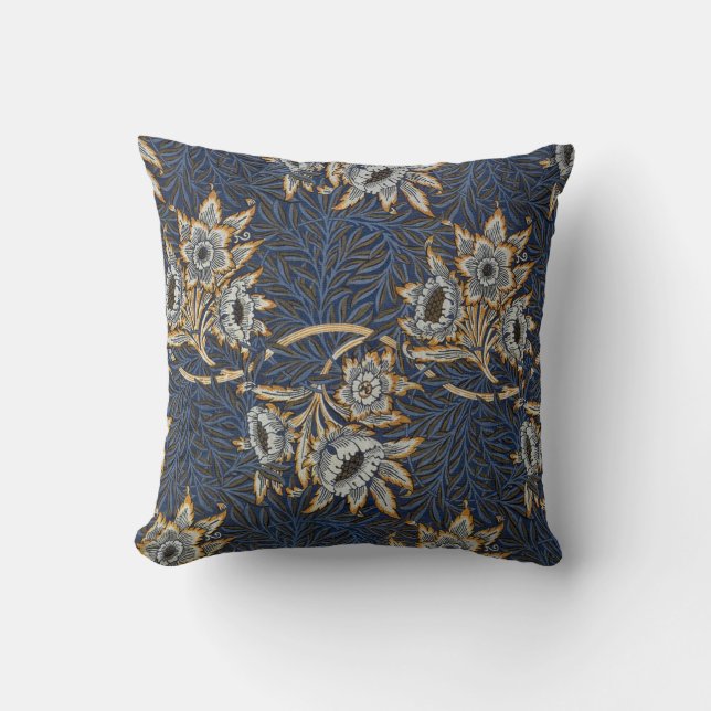 William Morris Tulip Willow Pattern Blue Floral Cushion (Front)