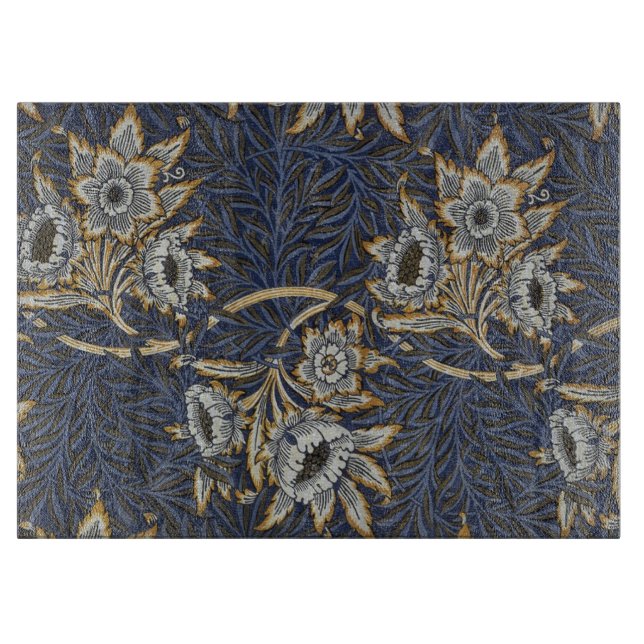 William Morris Tulip Willow Pattern Blue Floral Cutting Board (Front)