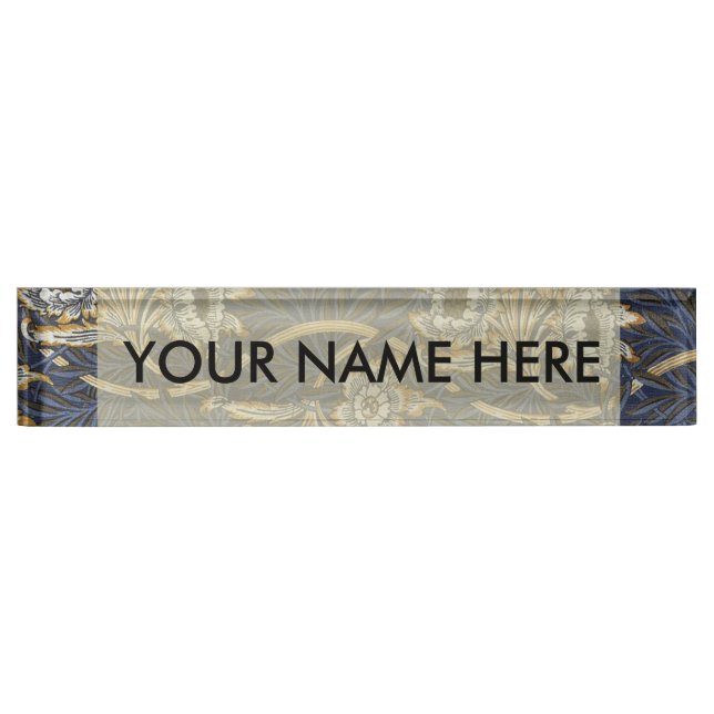 William Morris Tulip Willow Pattern Blue Floral Nameplate (Front)