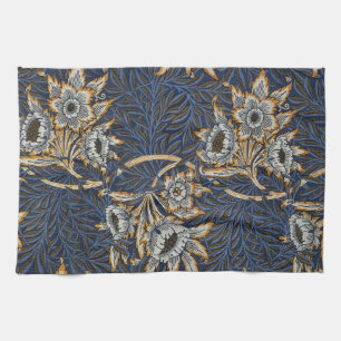 William Morris Tulip Willow Pattern Blue Floral Tea Towel