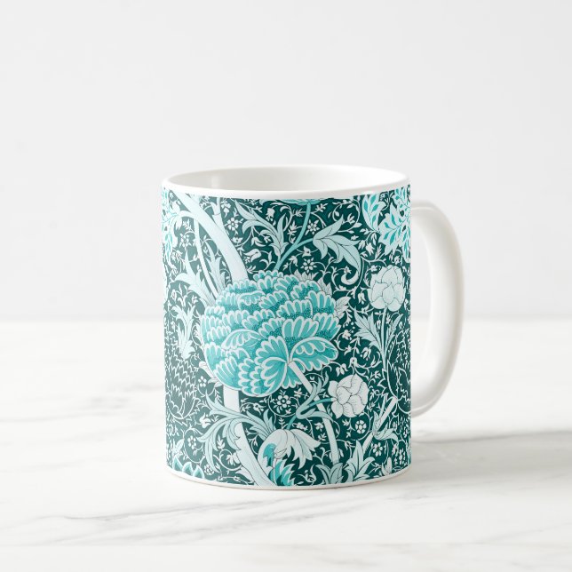 William Morris Turquoise Teal Floral Pattern Coffee Mug (Front Right)