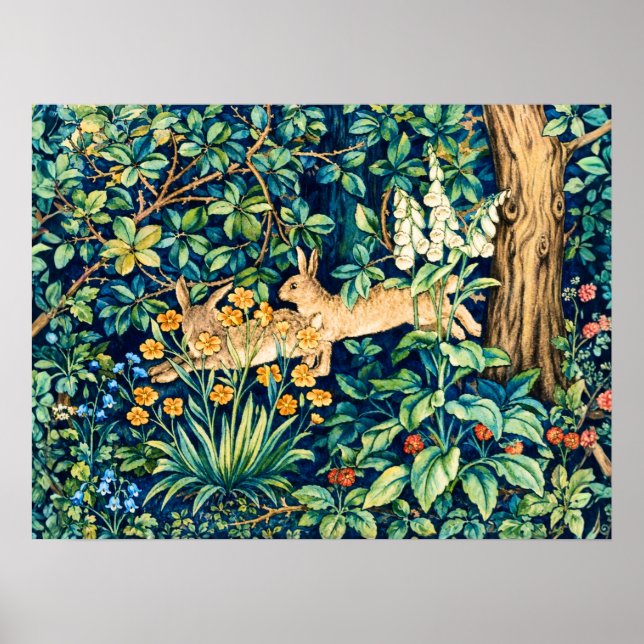William Morris "Two Hares" Wild Rabbits  Poster (Front)