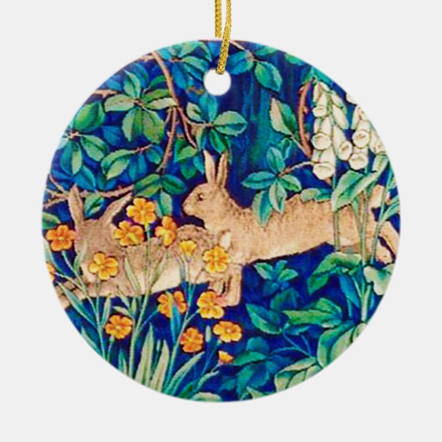 William Morris "Two Hares" Wild Rabbits Print  Ceramic Ornament (Front)