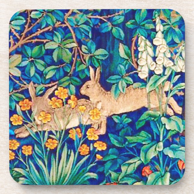 William Morris "Two Hares" Wild Rabbits Print  Coaster (Front)