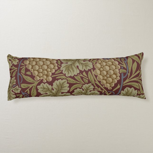 William Morris Vine Grape Red Green Art Body Cushion (Back)