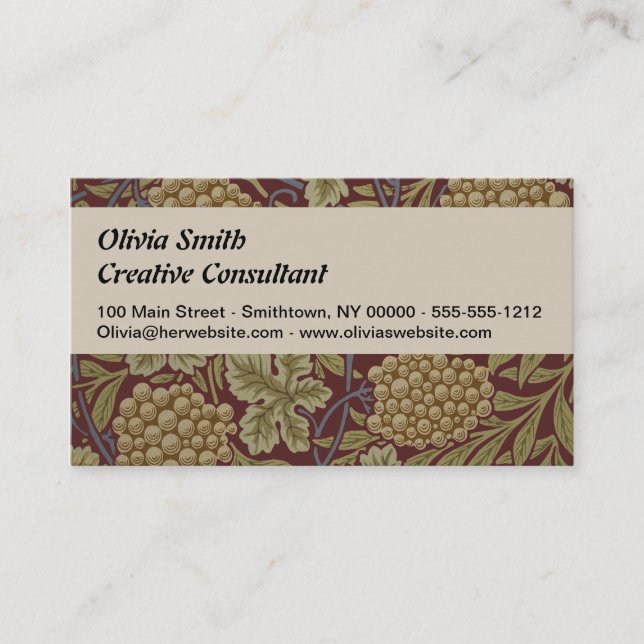 William Morris Vine Grape Red Green Art Business Card (Front)