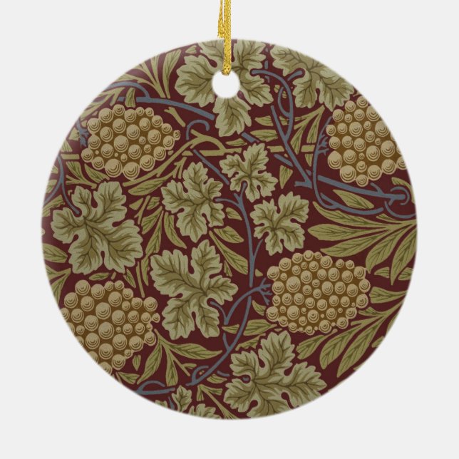 William Morris Vine Grape Red Green Art Ceramic Ornament (Back)