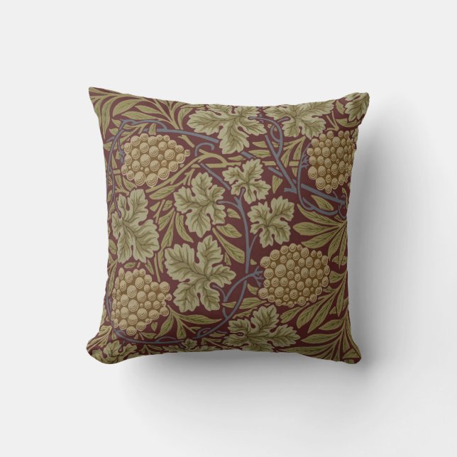 William Morris Vine Grape Red Green Art Cushion (Front)