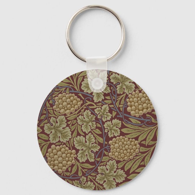 William Morris Vine Grape Red Green Art Key Ring (Front)