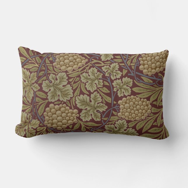 William Morris Vine Grape Red Green Art Lumbar Cushion (Front)