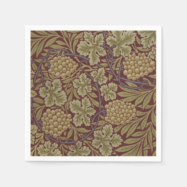 William Morris Vine Grape Red Green Art Napkin (Front)