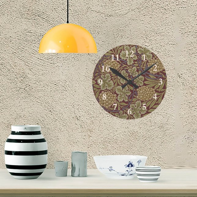 William Morris Vine Grape Red Green Art Round Clock (Creator Uploaded)