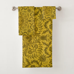 William Morris Vine Vintage Brown Flower Pattern Bath Towel Set