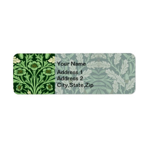 William Morris Vintage Acorn Oak Green Pattern Return Address Label