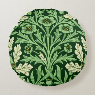 William Morris Vintage Acorn Oak Green Pattern Round Cushion