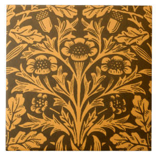 William Morris Vintage Autumn Gold Oak Pattern Ceramic Tile
