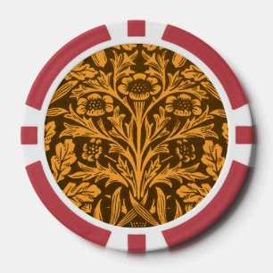 William Morris Vintage Autumn Gold Oak Pattern Poker Chips