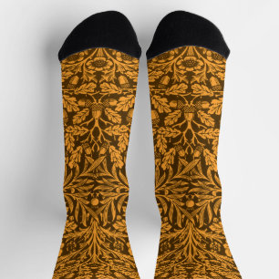 William Morris Vintage Autumn Gold Oak Pattern Socks