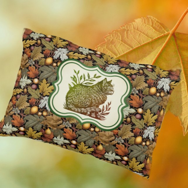 William Morris Vintage Autumn Pillow With Cat (Vintage tiger cat on this cute pillow!)