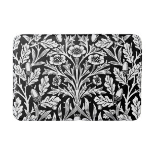 William Morris Vintage Black White Oak Pattern Bath Mat