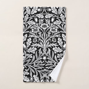 William Morris Vintage Black White Oak Pattern Bath Towel Set