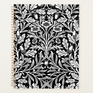 William Morris Vintage Black White Oak Pattern Planner