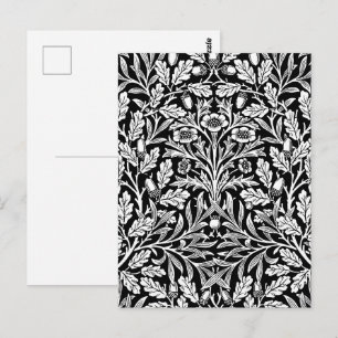 William Morris Vintage Black White Oak Pattern Postcard