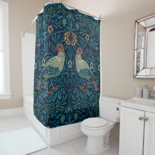 William Morris Vintage Blue Birds Pattern  Shower Curtain