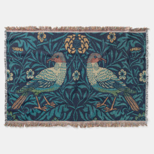 William Morris Vintage Blue Birds Pattern Throw Blanket