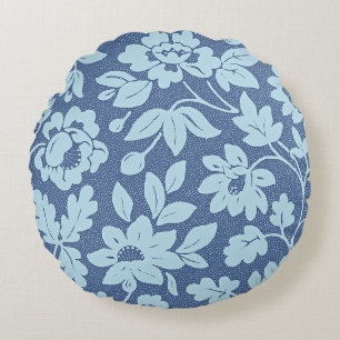 William Morris, vintage blue blossoms, Round Cushion