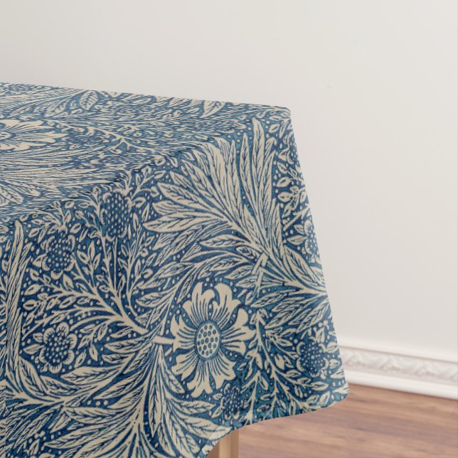 William Morris Vintage Blue Floral Pattern Tablecloth (In Situ)
