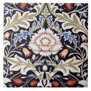 William Morris Vintage Blue Red Floral Flowers Ceramic Tile