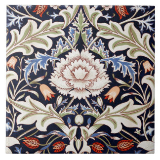 William Morris Vintage Blue Red Floral Flowers Ceramic Tile